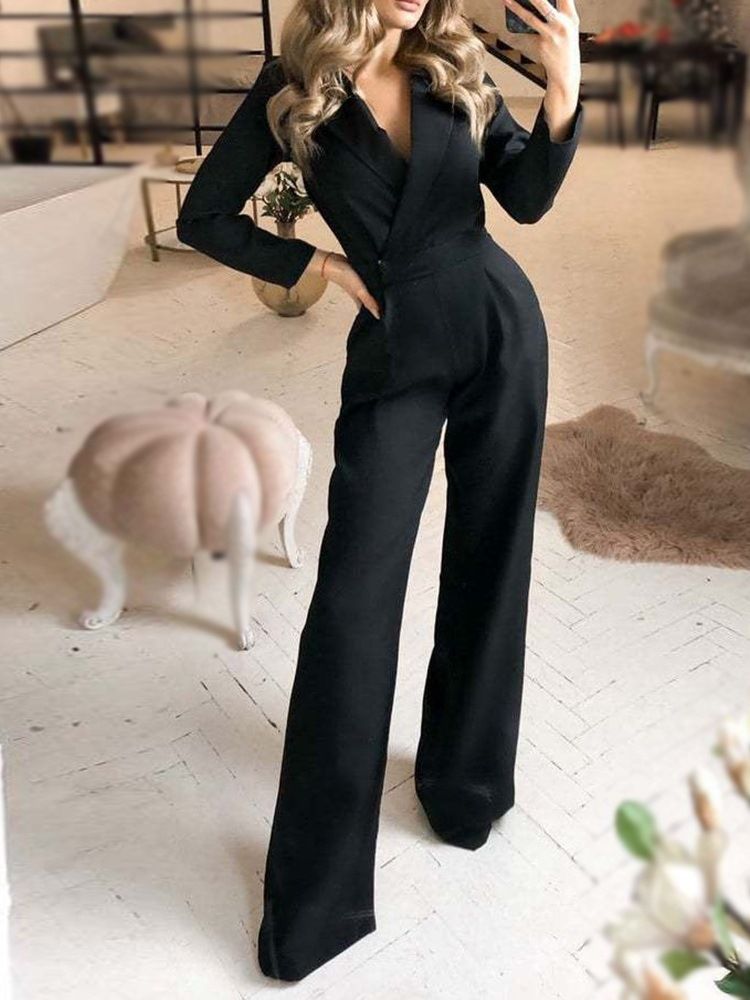 Formell Vanlig Hellängd Mid Midja Rak Jumpsuit