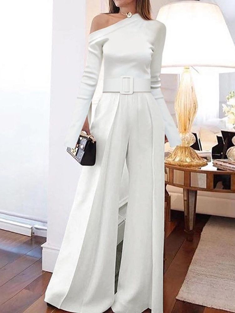 Full Längd Elegant Enkel Hög Midja Slim Jumpsuit För Kvinnor