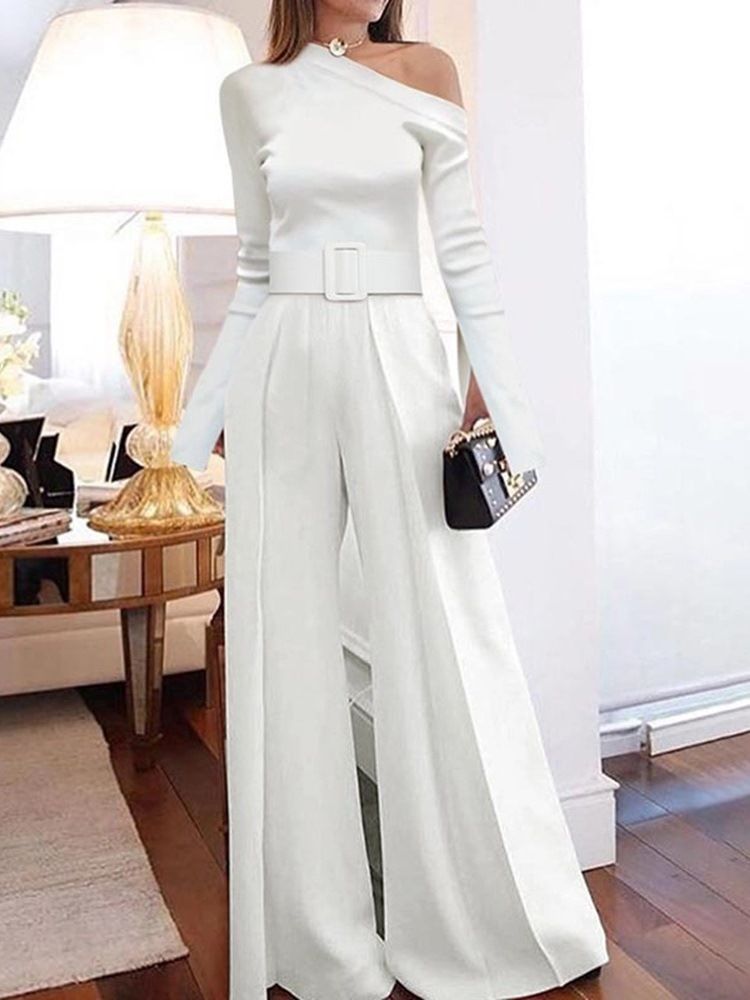 Full Längd Elegant Enkel Hög Midja Slim Jumpsuit För Kvinnor