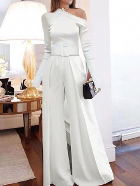Full Längd Elegant Enkel Hög Midja Slim Jumpsuit För Kvinnor