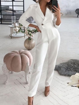 Full Längd Enfärgad Knapp Pencil Byxor Hög Midja Jumpsuit