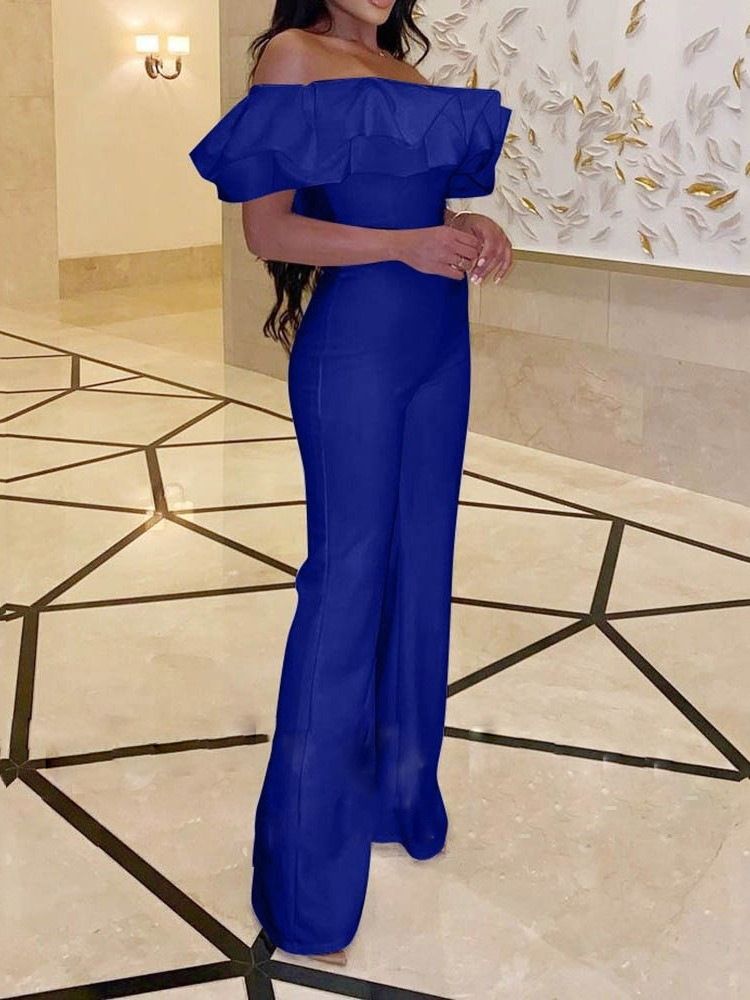Full Längd Falbala Plain High Waist Slim Jumpsuit