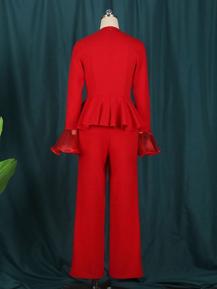 Full Längd Falbala Plain Loose High Waist Jumpsuit