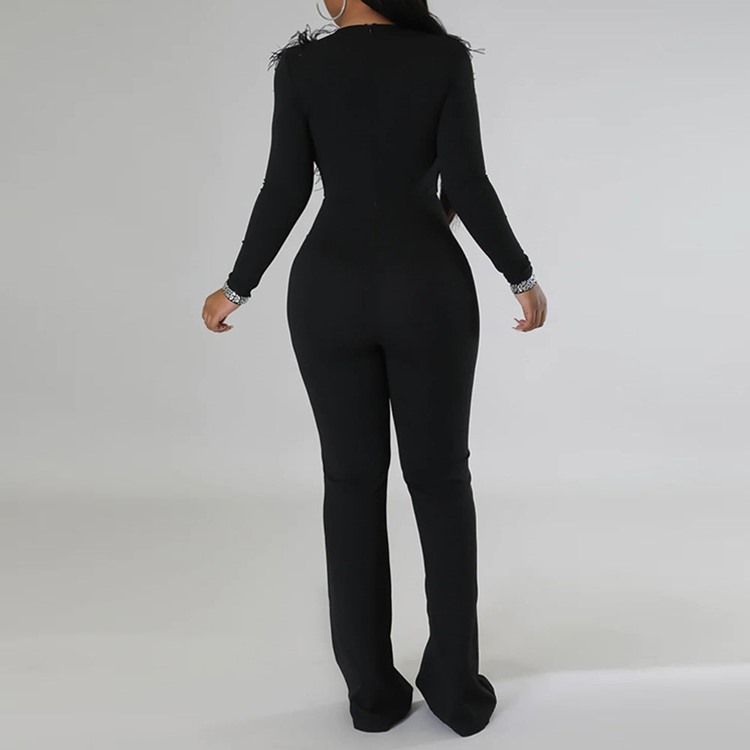 Full Längd Feather Western Straight Slim Jumpsuit