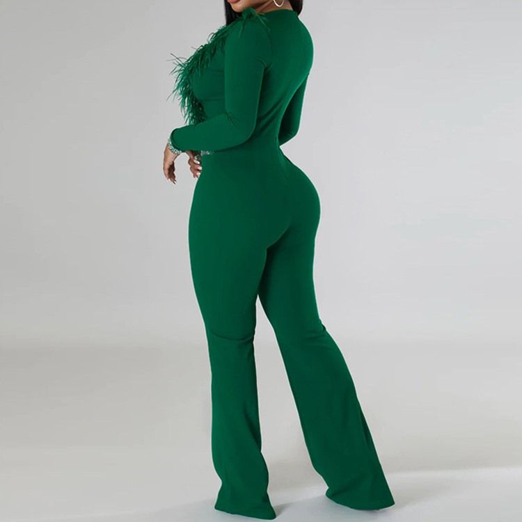 Full Längd Feather Western Straight Slim Jumpsuit