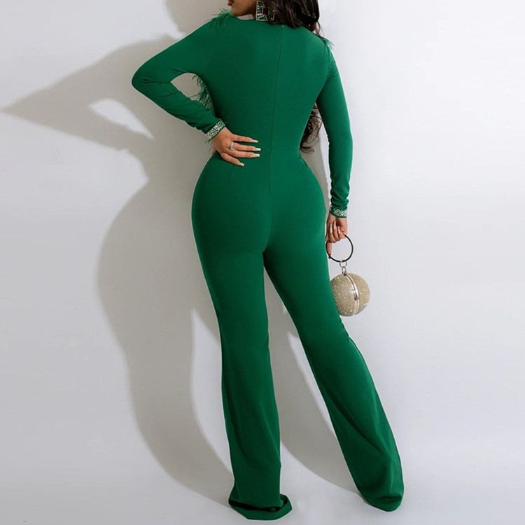 Full Längd Feather Western Straight Slim Jumpsuit