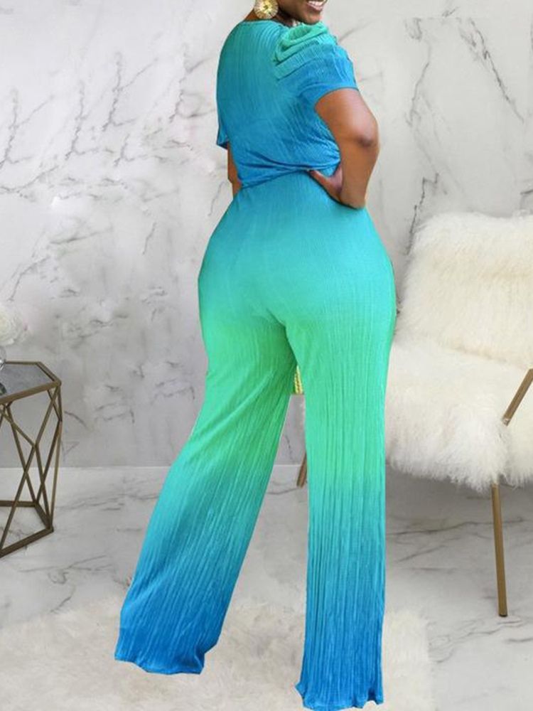 Full Längd Gradient Lace-Up Rak Jumpsuit Med Hög Midja