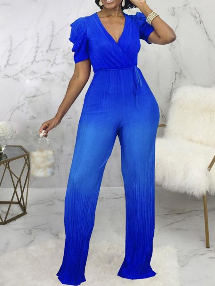Full Längd Gradient Lace-Up Rak Jumpsuit Med Hög Midja
