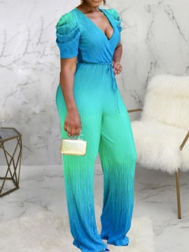 Full Längd Gradient Lace-Up Rak Jumpsuit Med Hög Midja