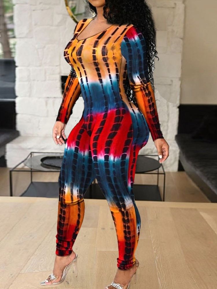 Full Längd Hollow Leopard Pencil Byxor Skinny Jumpsuit
