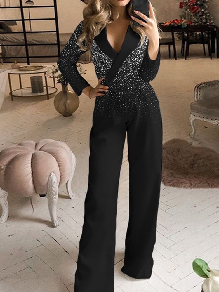 Full Längd Patchwork Mode Lös Mid Waist Jumpsuit