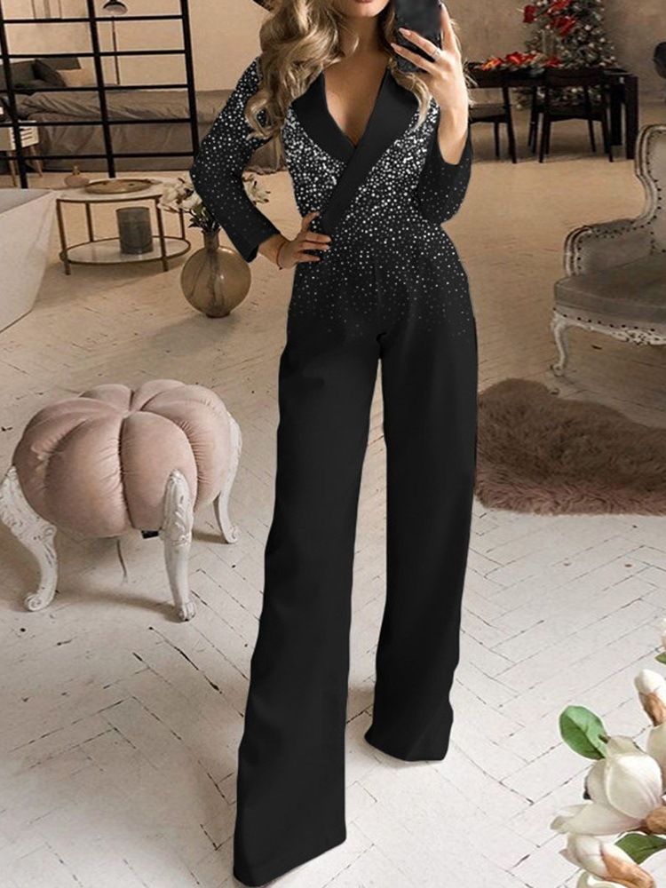 Full Längd Patchwork Mode Lös Mid Waist Jumpsuit