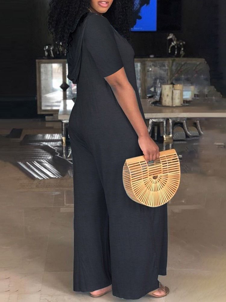 Full Längd Patchwork Mode Mid Waist Lös Jumpsuit För Kvinnor