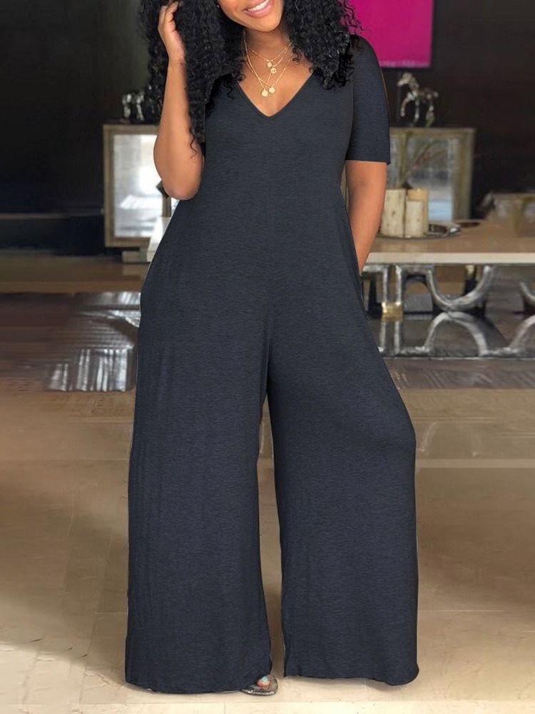 Full Längd Patchwork Mode Mid Waist Lös Jumpsuit För Kvinnor
