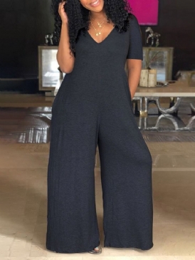 Full Längd Patchwork Mode Mid Waist Lös Jumpsuit För Kvinnor