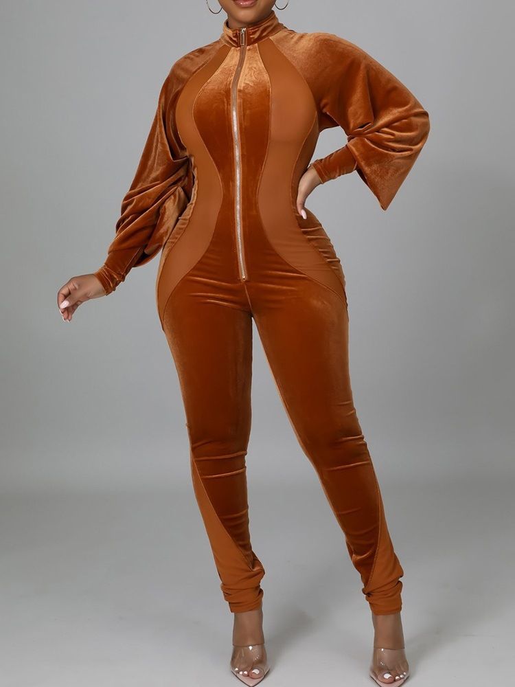 Full Längd Sexig Blixtlås Pencil Byxor Skinny Jumpsuit
