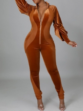 Full Längd Sexig Blixtlås Pencil Byxor Skinny Jumpsuit