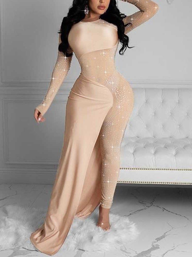 Full Längd Sexig Vanlig Skinny Jumpsuit För Kvinnor Med Mid Midja