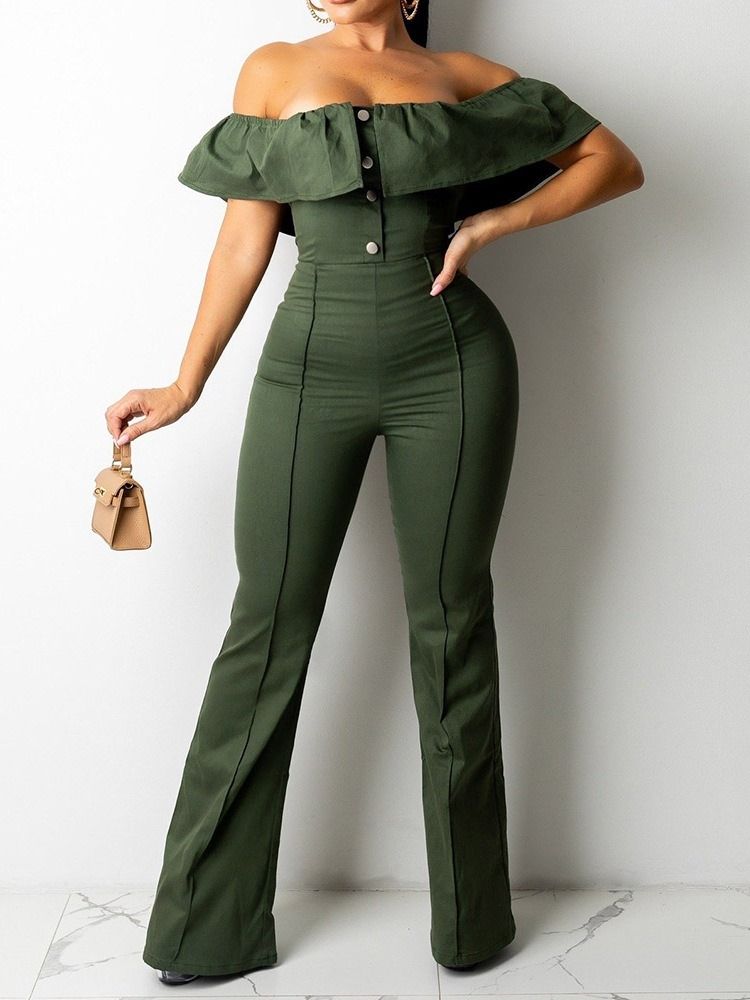 Full Längd Slät Bellbottoms Slim Jumpsuit