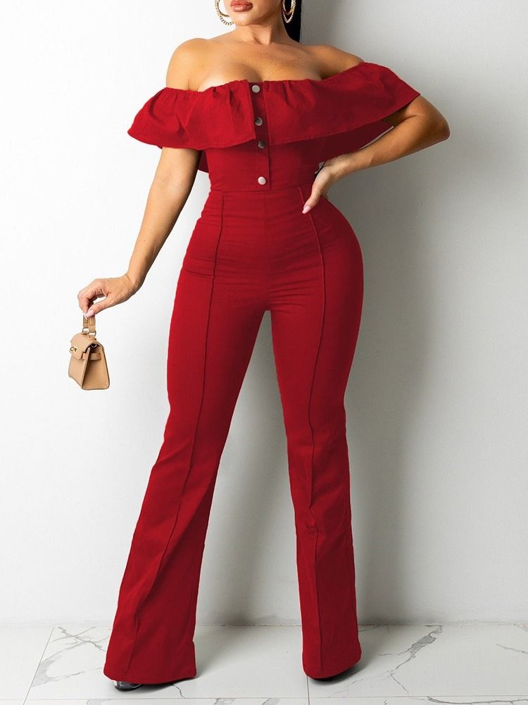 Full Längd Slät Bellbottoms Slim Jumpsuit