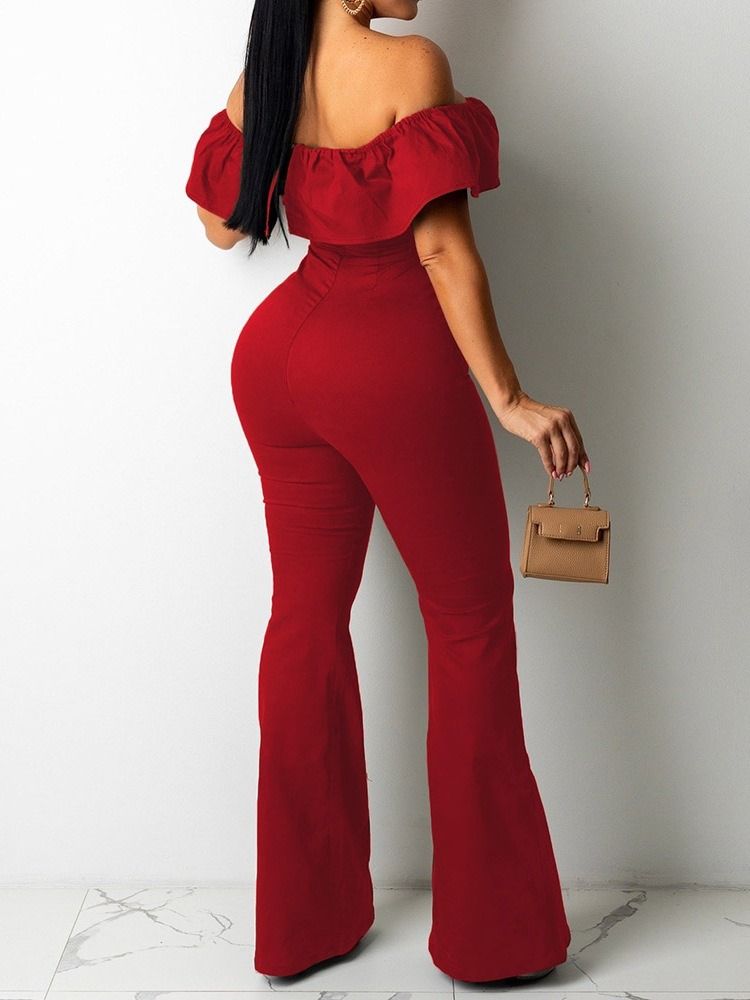 Full Längd Slät Bellbottoms Slim Jumpsuit