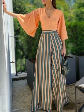 Full Längd Stripe Mode Lös Rak Jumpsuit