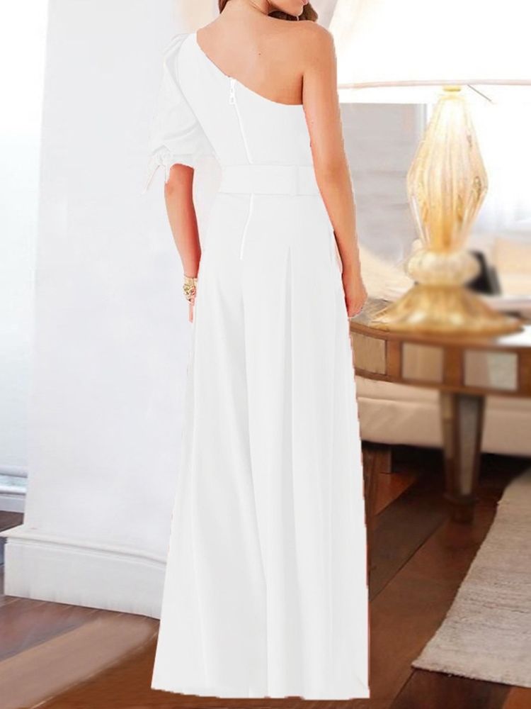 Full Längd Vanlig Hög Midja Mode Lös Jumpsuit