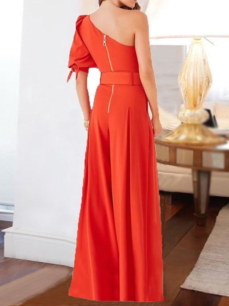 Full Längd Vanlig Hög Midja Mode Lös Jumpsuit