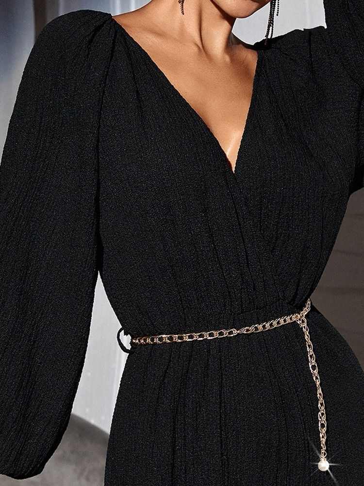 Full Längd Vanlig Office Lady Lös Mid Waist Jumpsuit