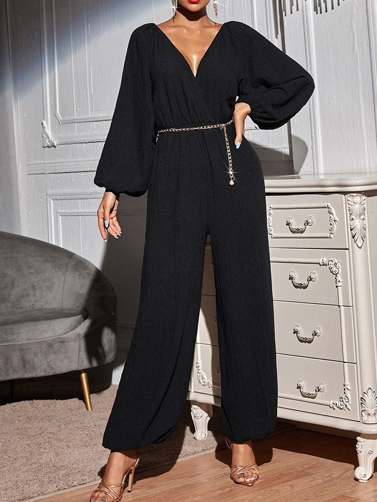 Full Längd Vanlig Office Lady Lös Mid Waist Jumpsuit