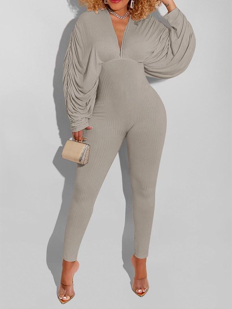Full Längd Vanlig Western Pencil Byxor Hög Midja Jumpsuit