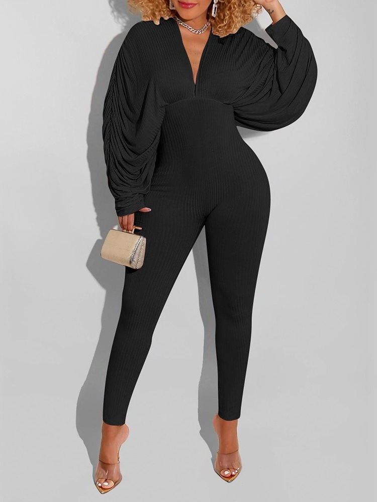 Full Längd Vanlig Western Pencil Byxor Hög Midja Jumpsuit