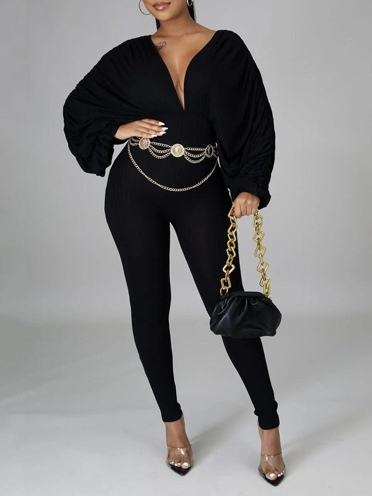 Full Längd Vanlig Western Pencil Byxor Hög Midja Jumpsuit