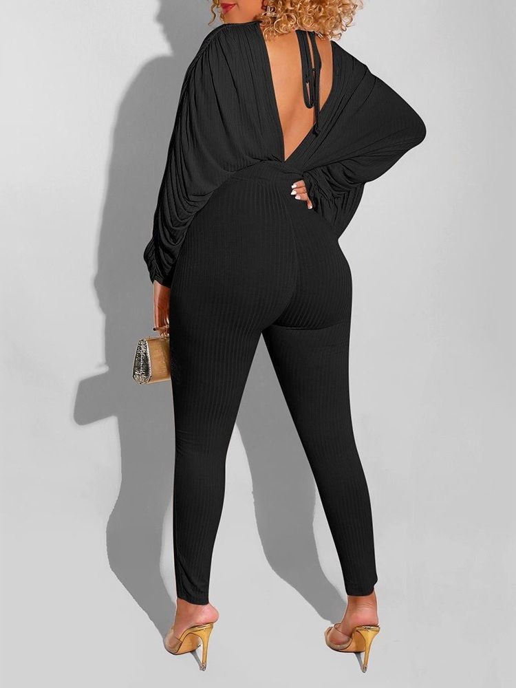 Full Längd Vanlig Western Pencil Byxor Hög Midja Jumpsuit
