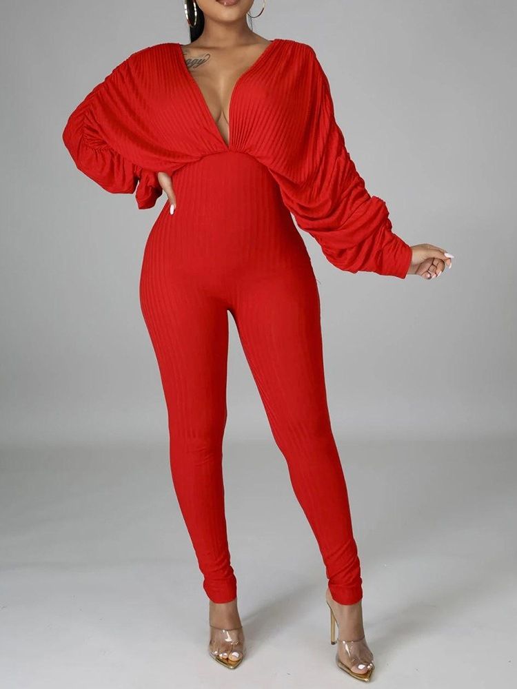 Full Längd Vanlig Western Pencil Byxor Hög Midja Jumpsuit