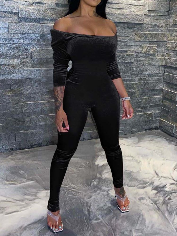 Full Längd Vanligt Mode Skinny Pencil Byxor Jumpsuit