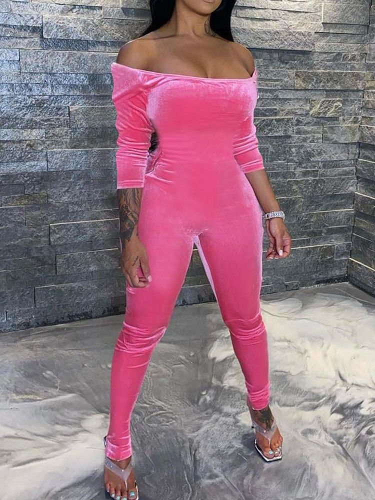 Full Längd Vanligt Mode Skinny Pencil Byxor Jumpsuit