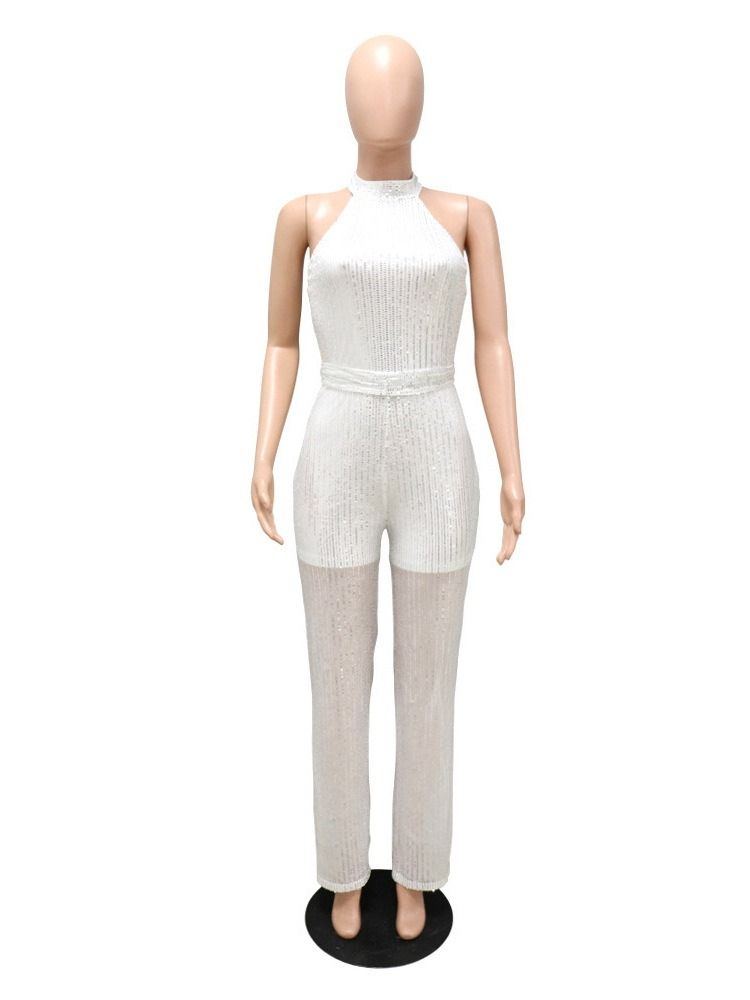 Fullängd Kontor Dam Rygglös Hög Midja Rak Jumpsuit