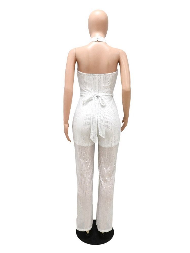 Fullängd Kontor Dam Rygglös Hög Midja Rak Jumpsuit