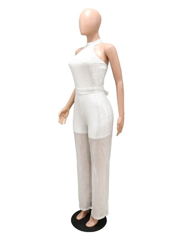 Fullängd Kontor Dam Rygglös Hög Midja Rak Jumpsuit