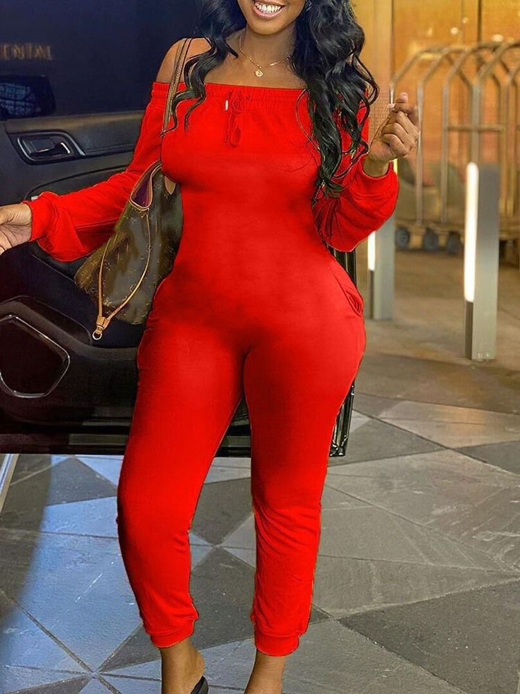 Fullängd Office Lady Plain Slim Jumpsuit