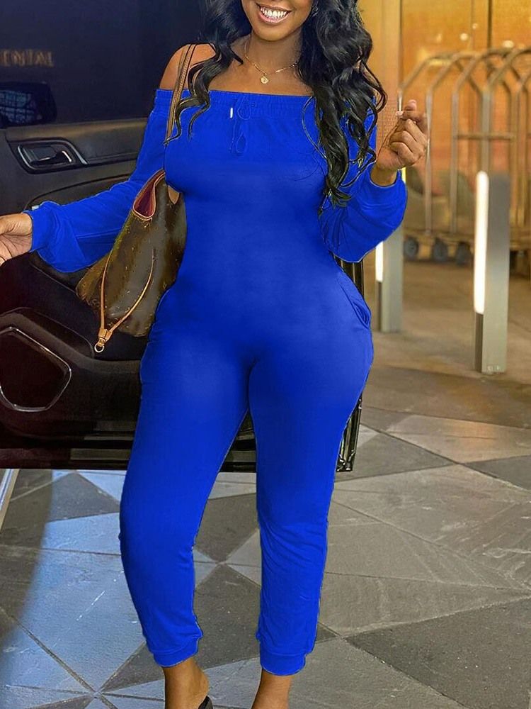 Fullängd Office Lady Plain Slim Jumpsuit