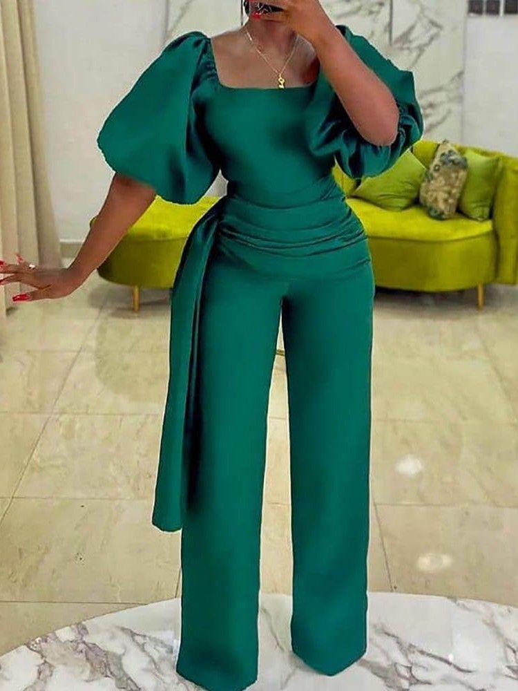 Fullängd Office Lady Vanlig Rak Slim Jumpsuit För Kvinnor