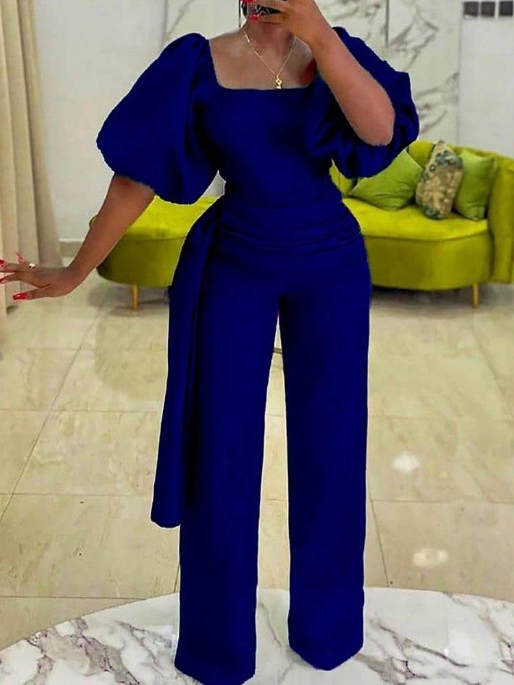 Fullängd Office Lady Vanlig Rak Slim Jumpsuit För Kvinnor