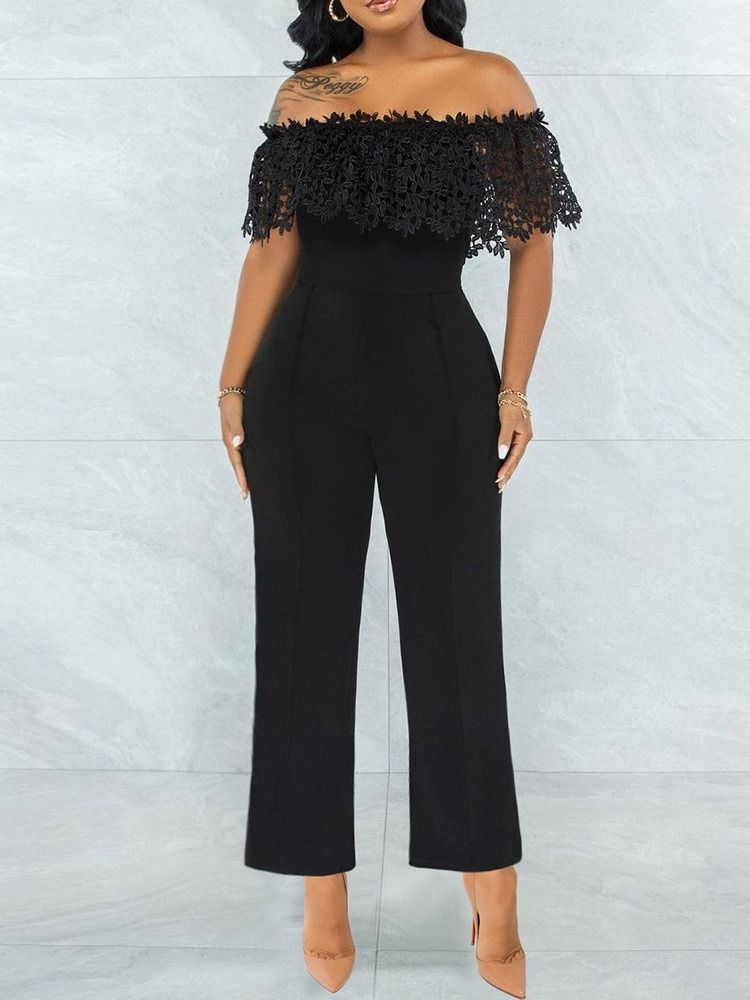 Fullängd Office Lady Vanlig Slim Jumpsuit Med Hög Midja