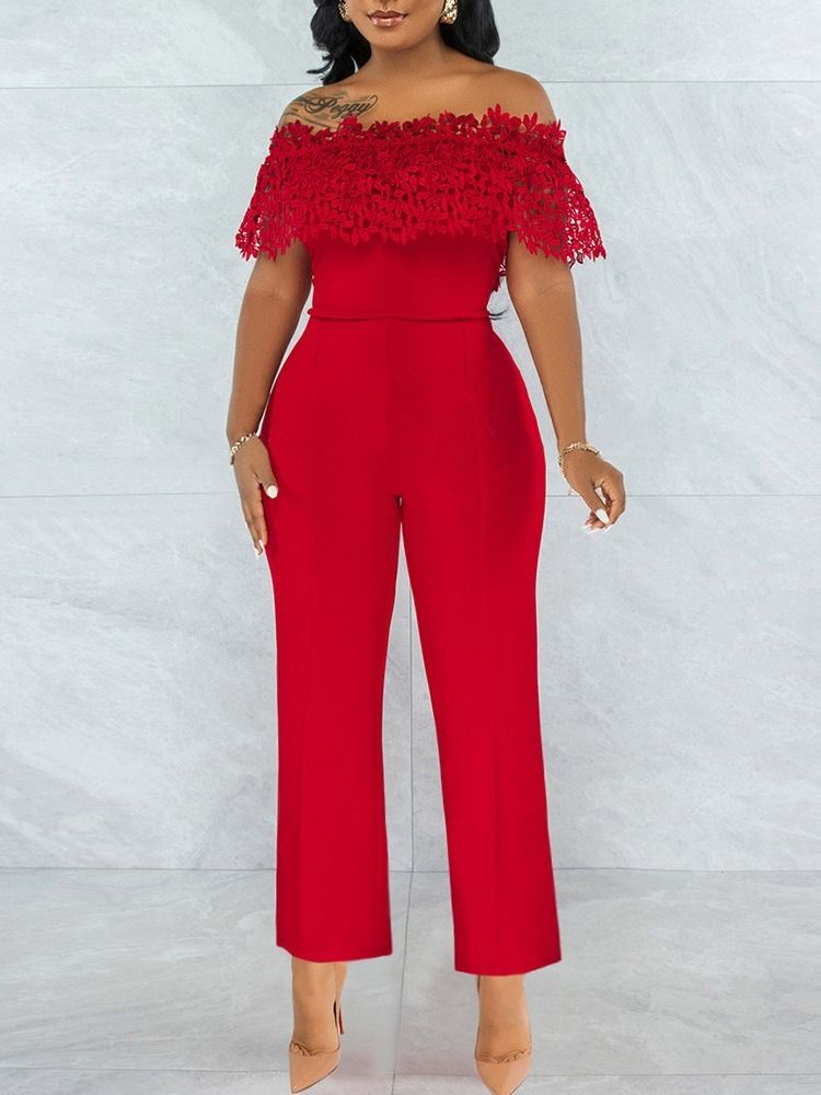 Fullängd Office Lady Vanlig Slim Jumpsuit Med Hög Midja