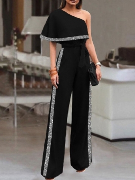 Fullängds Färgblock Asymmetrisk Hög Midja Slim Jumpsuit
