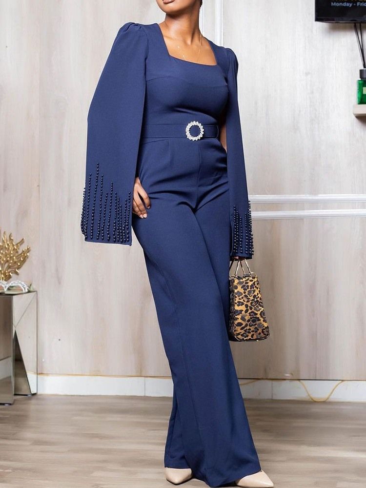 Fullängds Pärla Enkel Hög Midja Rak Jumpsuit
