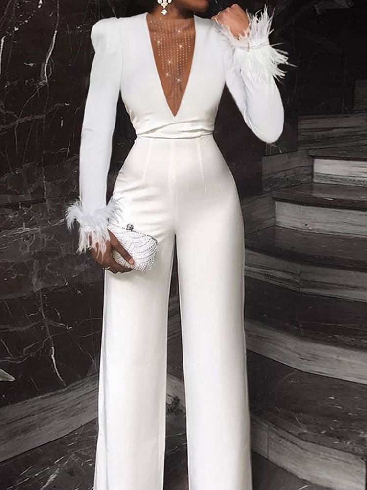 Fullängds Pärla Formell Rak Slim Jumpsuit