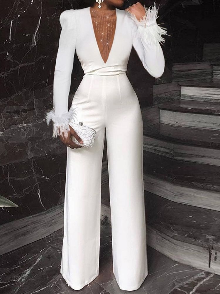 Fullängds Pärla Formell Rak Slim Jumpsuit